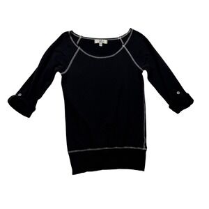L.e.i. Black Junior M Tunic Sweatshirt Contrast Stitch Roll Tab Sleeve
